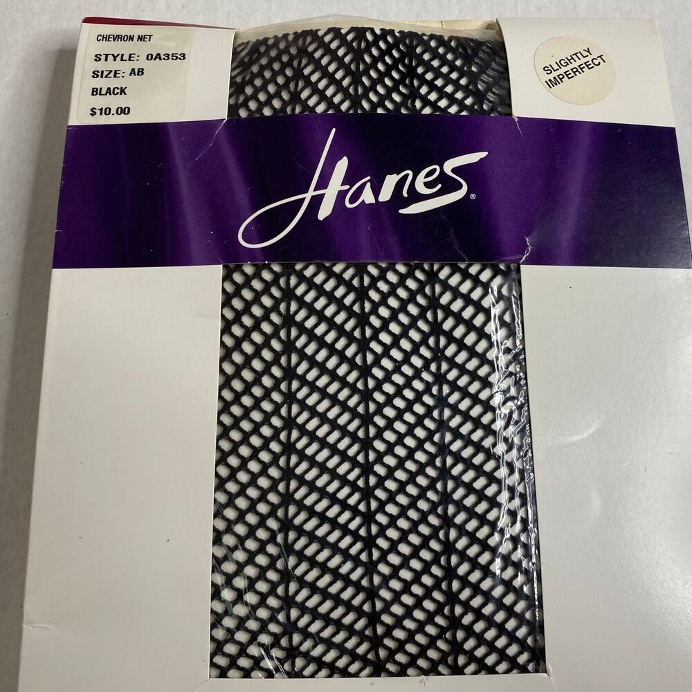 Hanes Fishnet Chevron Net Vintage Tights Black Imperfect Size AB Grunge Goth - Picture 5 of 12